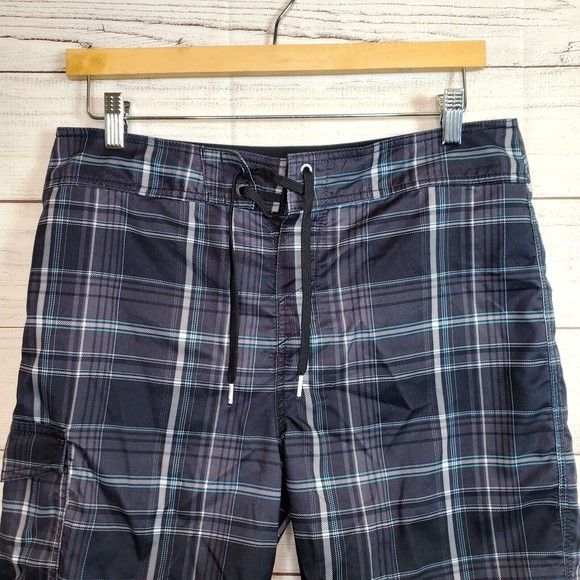 O'Neill Swim Trunks Mens 32 Black Board Shorts Surfing Beach Plaid Casual Adults - Picture 2 of 9